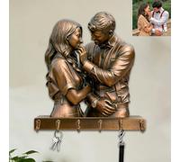 Custom Vintage Bronze Style Couple Photo Wall Key Holder for Lover His Her Wife Husband Personalized Couple Picture 2D Flat Print Wall Mounted Hooks Valentine Anniversary Wedding Birthday Coat Rack