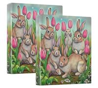 Custom Vintage Bunnies Tulips 1.5 in Binders 3 Ring Hold 200 Sheets Folders Portfolio Print Round Ring View Binder, 12.4x10.63x2.36inch, 1 Pack