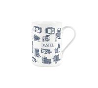 Custom Vintage Hobbies Mug - Bespoke Camera Gifts for Photographers - Blue & White Bone China Coffee/Tea Cup Present