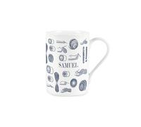 Custom Vintage Hobbies Mug - Bespoke Knitting & Sewing Gifts - Blue & White Bone China Coffee/Tea Cup Present