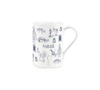Custom Vintage Hobbies Mug - Bespoke Sewing & Textiles Gifts - Blue & White Bone China Coffee/Tea Cup Present