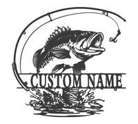 Custom Vintage Metal Bass Wall Art - Personalized Rustic Fishing Sign with Name for Outdoor, Man Cave, Garage, Cabin
