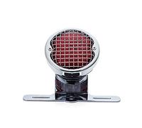 Custom Vintage Motorcycle LED Stop/Tail Rear Brake Light with Retro Mesh Grill and License Plate Mount Holder | Ideal for Cafe Racers, Choppers, and Custom Bikes | 12V LED (Chrome)