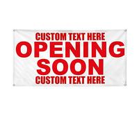 Custom Vinyl Banner Multiple Sizes Opening Soon Red Coming Soon Outdoor Weatherproof Industrial Yard Signs 4 Grommets Personalized Text Here0Inches 4×16 Inch
