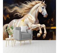 Custom Wall Murals, White Horse Abstract Painting Elegant Animal Galloping Artwork, Self-Adhesive Removable Peel and Stick Wallpaper, for Living Room, Bedroom, Shop, Office, Kids