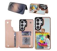 Custom Wallet Phone Case for Samsung Galaxy A15 A56 S26 S25 S24 S23 S22 S21 S20 FE Plus Ultra with Card Holder Personalized Picture Photo PU Leather Magnetic Buttons Flip Rose Gold Case with Kickstand