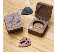 Custom Walnut Guitar Pick Box, Engraved Wooden Box with 4 Personalized Picks, 39 Unique Designs, Creative Gift for Christmas Him Guitarists, Dad, Teacher, Musician(One Box + 4 Picks)