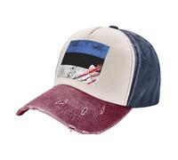 Custom Washed Jeans Hat with National Flag Print Detail Vintage Inspired Baseball Cap for Men and Women Outdoor Adventures Tibetan Red One Size