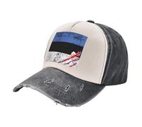 Custom Washed Jeans Hat with National Flag Print Detail Vintage Inspired Baseball Cap for Men and Women Outdoor Adventures Black and White One Size