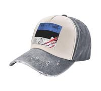 Custom Washed Jeans Hat with National Flag Print Detail Vintage Inspired Baseball Cap for Men and Women Outdoor Adventures Gray One Size