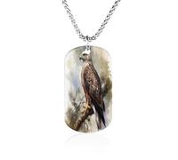 Custom Watercolor Of Hawk Sitting In The Tree Dog Tag Necklace 23.6" Chain Personalized Photo Pendant for Men Women Stainless Steel Memorial Picture Couple Necklace Jewelry Keepsake Bereavement Sympat