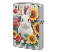 Custom Watercolor Rabbit and Flowers Lighter Case Personalized Metal Lighter Cover Holder Reusable Shockproof Protective Lighters Without Insert Gift for Men Women Dad Husband
