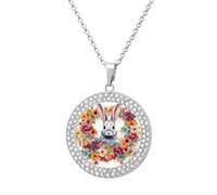 Custom Watercolor Rabbit Picture Necklace Personalized Circle Chain Pendant Gold/Silver Photo Dog Tag Keepsake Necklaces Hip Hop Memorial Jewelry Gifts for Men Women, One Size, Titanium Steel
