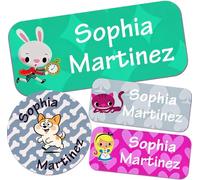 Custom Waterproof Name Labels - 135 Personalized Stickers for Clothing, Water Bottles, Lunch Boxes, and School Supplies. No-Iron, Ideal for Camp and Daycare. (Bunny Clocks)