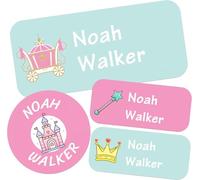Custom Waterproof Name Labels - 135 Personalized Stickers for Clothing, Water Bottles, Lunch Boxes, and School Supplies. No-Iron, Ideal for Camp and Daycare. (Princess)
