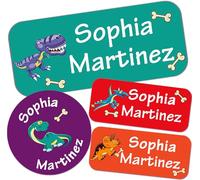 Custom Waterproof Name Labels - 135 Personalized Stickers for Clothing, Water Bottles, Lunch Boxes, and School Supplies. No-Iron, Ideal for Camp and Daycare. (Dino)