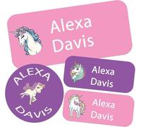 Custom Waterproof Name Labels - 135 Personalized Stickers for Clothing, Water Bottles, Lunch Boxes, and School Supplies. No-Iron, Ideal for Camp and Daycare. (Unicorn)