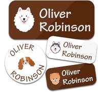 Custom Waterproof Name Labels - 160 Personalized Stickers for Clothing, Water Bottles, Lunch Boxes, and School Supplies. No-Iron, Ideal for Camp and Daycare. (Dog)