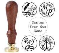 Custom Wax Seal Stamp 2 Initials - Personalized Wax Seal Stamp with Name Logo for Wedding Invitations, Love Gifts (1PCS Wooden Handle & 1PCS Brass Die)