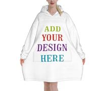 Custom Wearable Blanket Hoodie Personalized Oversized Blanket Sweatshirt Customized Hooded Throw Blanket for Men Women (280g flannel)