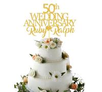 Custom Wedding Anniversary Cake Topper with Both Names. 50th Wedding Anniversary Golden Any years any Names Personalised Cake Topper Glitter Card (GLITTER GOLD)