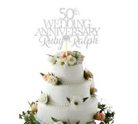 Custom Wedding Anniversary with Both Names. 50th Golden Wedding Anniversary Any years any Names Personalised Cake Topper Glitter Card (GLITTER SILVER)