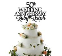 Custom Wedding Anniversary with Both Names. 50th Wedding Anniversary Golden Any years any Names Personalised Cake Topper Glitter Card (GLITTER BLACK)