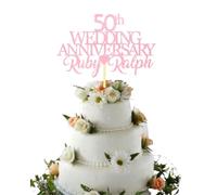 Custom Wedding Anniversary with Both Names, Golden Anniversary Any year any Name Personalised Cake Topper Glitter Card (GLITTER BABY PINK)
