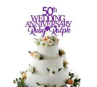 Custom Wedding Anniversary with Both Names, Golden Wedding Anniversary Any year any Name Personalised Cake Topper Glitter Card (GLITTER PURPLE)
