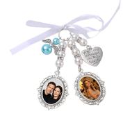 Custom Wedding Bouquet Photo Charms, 1pcs Personalized Floral Pendant With Pearl & Bow, You Are Always In My Heart, Engagement Party Memorial Decorations, Christmas Graduation Decor Gift(1photo)