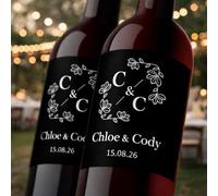 Custom Wedding Wine Bottle Labels - Personalized Monogram Waterproof Stickers for Bridal Shower, Bachelorette Party, Graduation - Classic Black Simple Elegant Design, Multifunctional Bottle Wraps