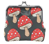 Custom Whimsical Red Mushroom Black Women Cute Coin Purse Leather Kiss Lock Change Purse for Coins, Whimsical Red Mushroom Black, Classic