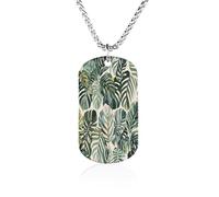 Custom White Ed Tropical Botanical Leaves Dog Tag Necklace 23.6" Chain Personalized Photo Pendant for Men Women Stainless Steel Memorial Picture Couple Necklace Jewelry Keepsake Bereavement Sympathy G