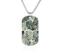 Custom White Ed Tropical Botanical Leaves Dog Tag Necklace 23.6" Chain Personalized Photo Pendant for Men Women Stainless Steel Memorial Picture Couple Necklace Jewelry Keepsake Bereavement Sympathy G
