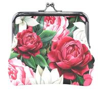 Custom White Red Pink Peonies Leather Coin Purses & Pouches Cute Buckle Kiss Lock Small Pouch Coin Wallet