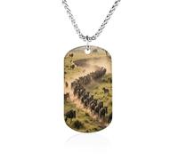 Custom Wildbear Migration in The Grassland Dog Tag Necklace 23.6" Chain Personalized Photo Pendant for Men Women Stainless Steel Memorial Picture Couple Necklace Jewelry Keepsake Bereavement Sympathy