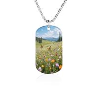 Custom Wildflower Valley in Full Bloom Dog Tag Necklace 23.6" Chain Personalized Photo Pendant for Men Women Stainless Steel Memorial Picture Couple Necklace Jewelry Keepsake Bereavement Sympathy Gift