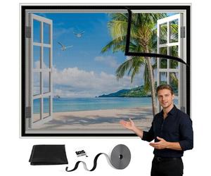 Custom Window Screen Mesh 65x150cm Black DIY Full Frame Adhesive Tape,Fine Fiberglass Netting,Washable for House Windows