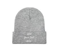 Custom Winter Hat Beanie for Men & Women Slouch Gray Beanie Add Your Text Here Unisex Skull Cap