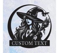 Custom Witch And Owl Metal Wall Art,Custom Witch Metal Wall Art,Personalized Moon Witch Riding Broom Name Sign, Enchanting Witch Design, Unique Wall Decor for Halloween, Fantasy Lovers (Witch-M)