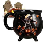 Custom Witch Brew Cauldron Coffee Mug - Personalized Gothic Novelty Cat Ceramic Tea Cup Decorative Present for Family Friends Gatherings Halloween Kitchen