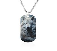 Custom Wolf Sitting in The Snow Dog Tag Necklace 23.6" Chain Personalized Photo Pendant for Men Women Stainless Steel Memorial Picture Couple Necklace Jewelry Keepsake Bereavement Sympathy Gifts