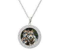 Custom Wolves Wildlife Picture Necklace Personalized Circle Chain Pendant Gold/Silver Photo Dog Tag Keepsake Necklaces Hip Hop Memorial Jewelry Gifts for Men Women, One size, Titanium Steel
