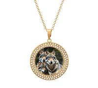 Custom Wolves Wildlife Picture Necklace Personalized Circle Chain Pendant Gold/Silver Photo Dog Tag Keepsake Necklaces Hip Hop Memorial Jewelry Gifts for Men Women, One size, Titanium Steel