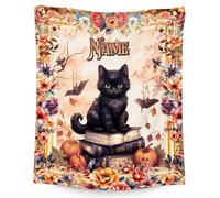 Custom Women’s Cat Blanket - Personalised Vintage Floral Throw, Soft Flannel Blanket Gift for Cat Lovers, 4 Sizes