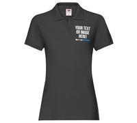 Custom Womens Polo Shirt Printed Any Text Image Photo Custom Logo Company Business Ladies Fit Work Uniform Workwear Top, XL, Black