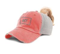 Custom Womens Ponytail Cap Montana State Map Mt Embroidery Cotton Strap Closure, Coral Design Only, One Size