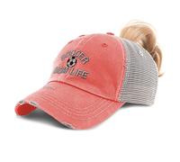 Custom Womens Ponytail Cap Soccer Mom Life Mommy Cotton Distressed Trucker Caps, Coral Design Only, One Size