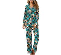Custom Womens Pyjamas Photo Face Personalized Pjs Set Two Piece, Funny Loungewear Pjs, Long Sleeve Sleepwear, Personalised Pet Photo Face Pajamas Pants for Women Teenager Mint Green