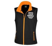 Custom Womens Work Bodywarmer for Her | Personalised Printed Ladies Fit Soft Shell Gilet with Company Logo | Staff Uniform or Outdoor Layer | Add Your Business Logo or Text, XS, Black/Orange